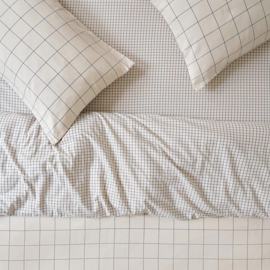 Dream Blue Burlow Plaid Cotton Percale Duvet Cover