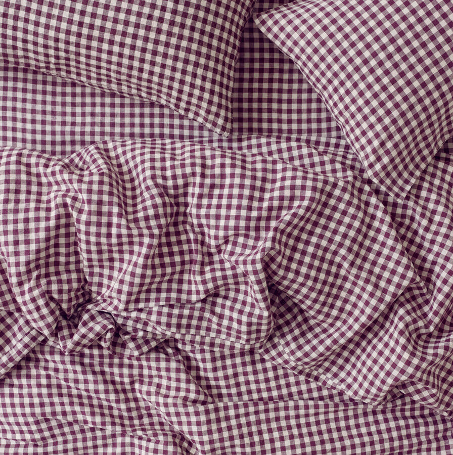 Berry Gingham Linen Blend Duvet Cover