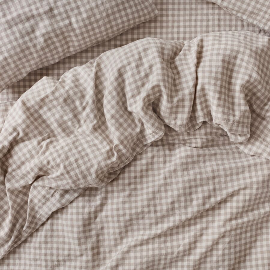 Mushroom Gingham Linen Blend Duvet Cover