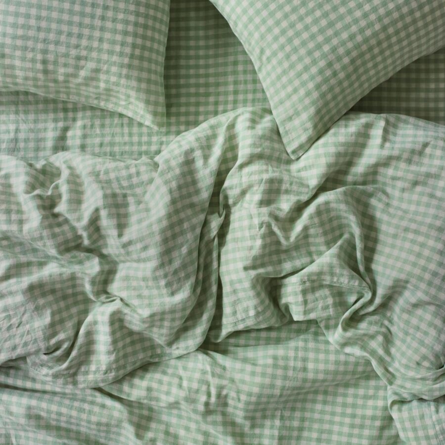 Sage Green Gingham Linen Blend Duvet Cover