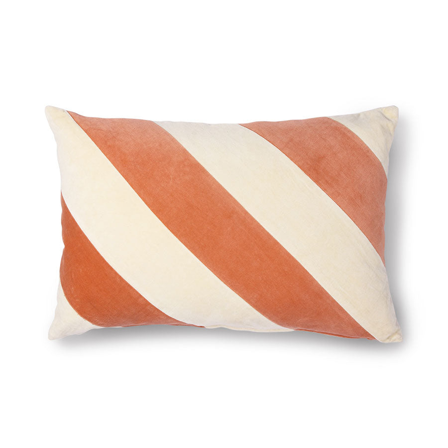 Striped velvet pillow peach / cream