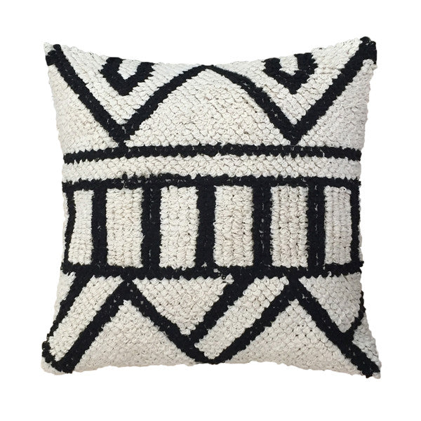 Hand knotted throw pillow - black and white
