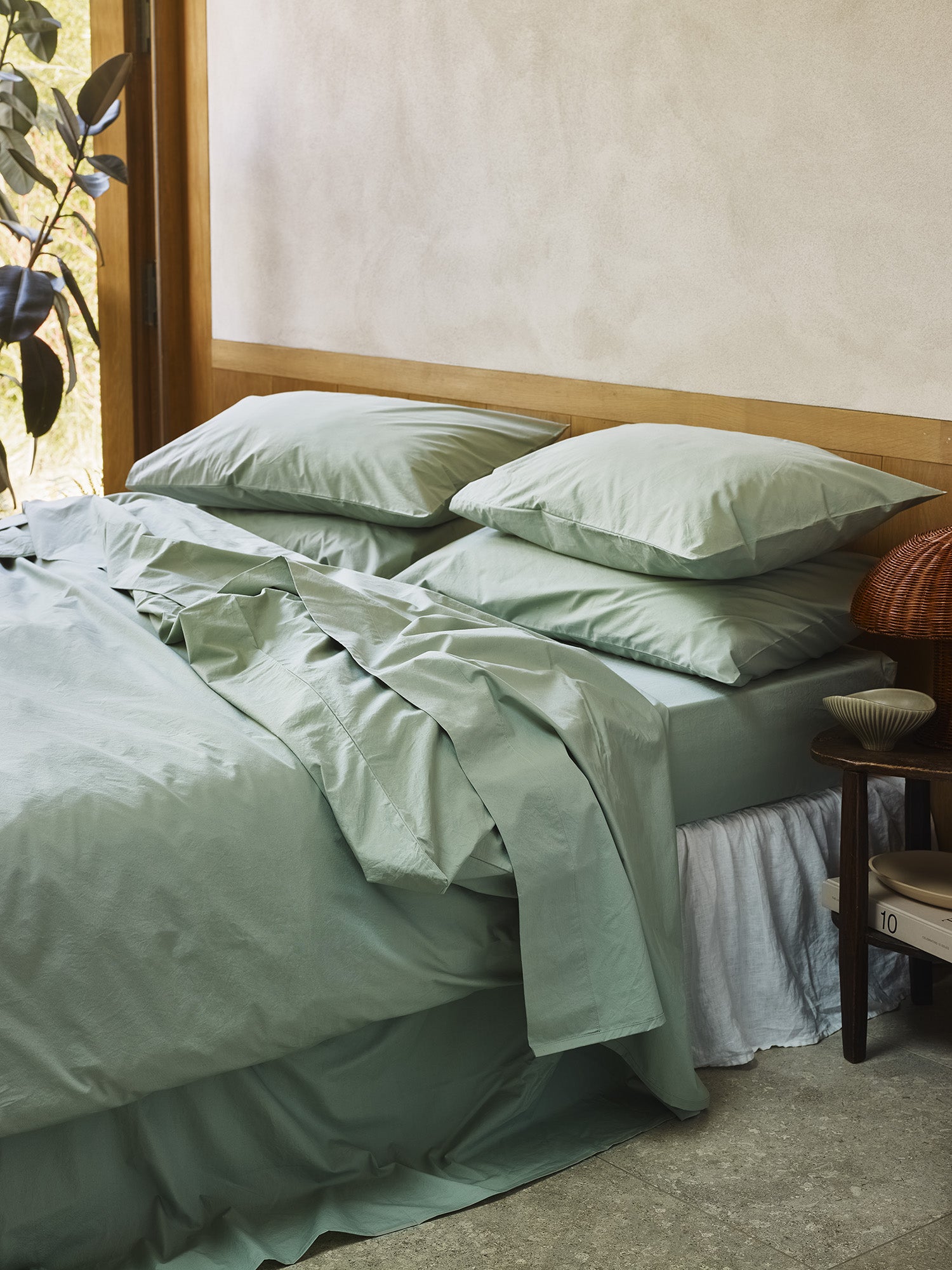Mellow Green Washed Cotton Percale Duvet Cover - Image 2