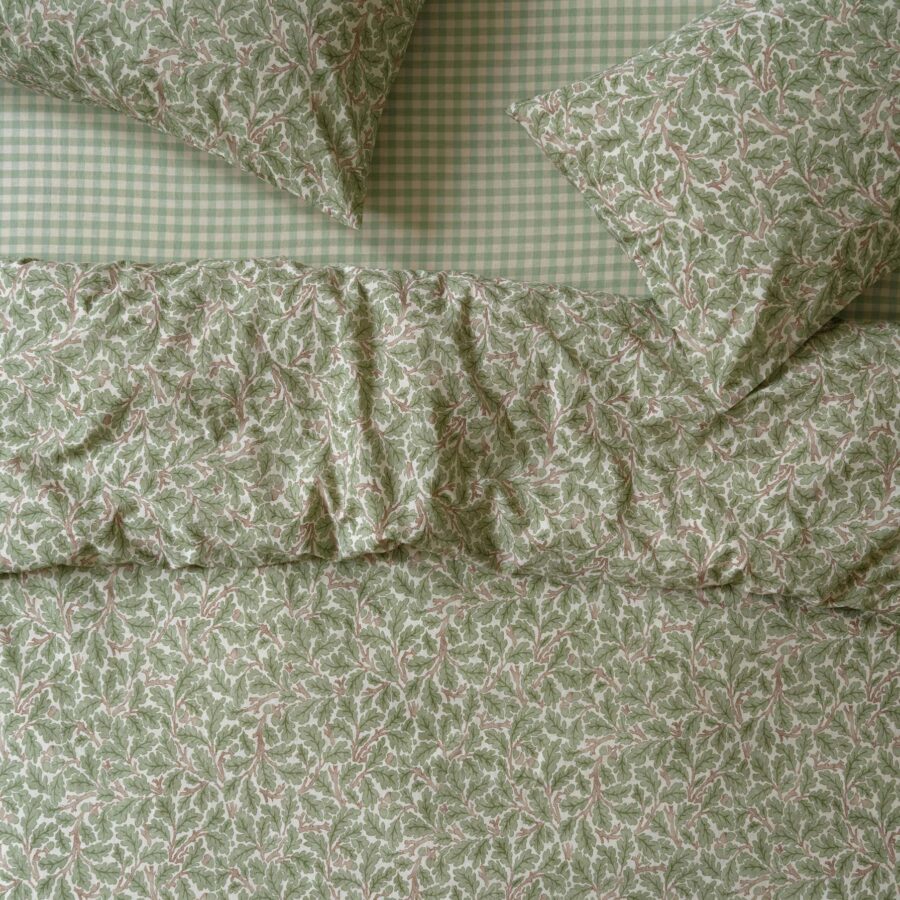 Leafy Arbour Oak Washed Cotton Percale Duvet Cover