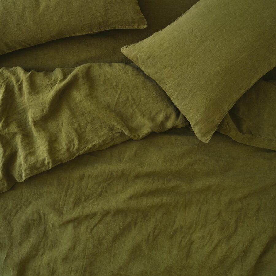 Botanical Green Linen Blend Duvet Cover