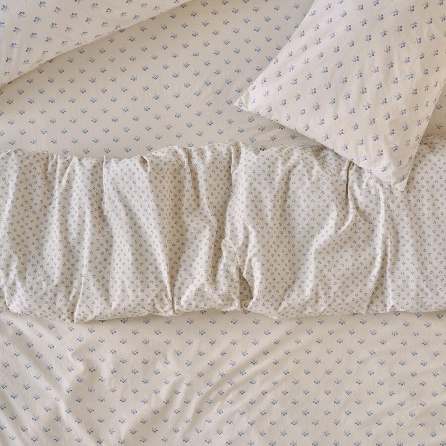 Cove Blue Martha Floral Cotton Duvet Cover