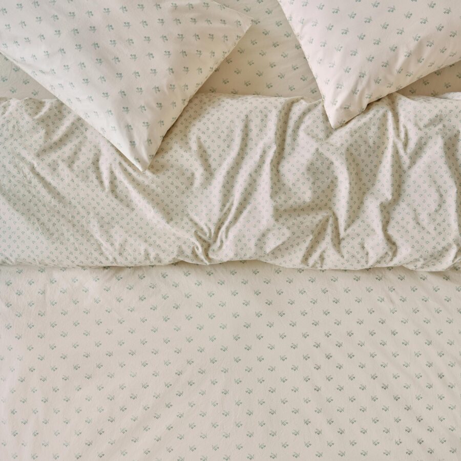 Mellow Green Martha Floral Cotton Duvet Cover