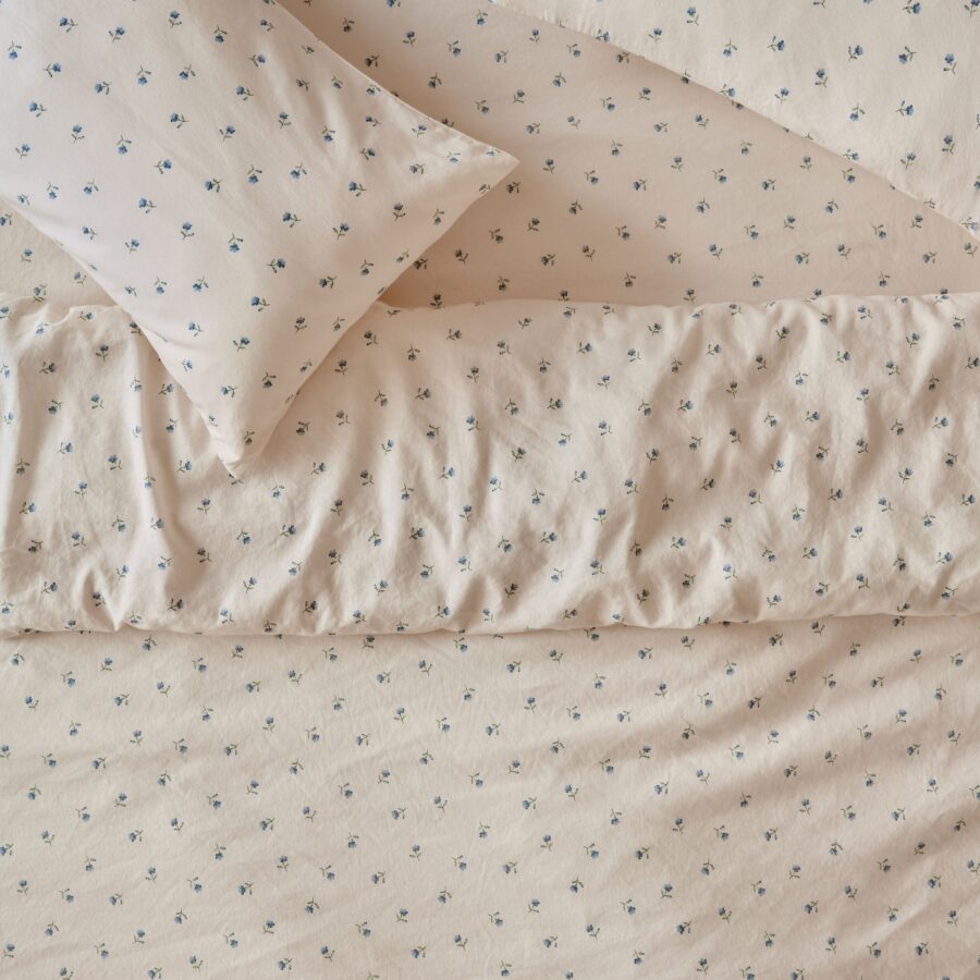 Dusk Blue Posy Bud Linen Blend Duvet Cover