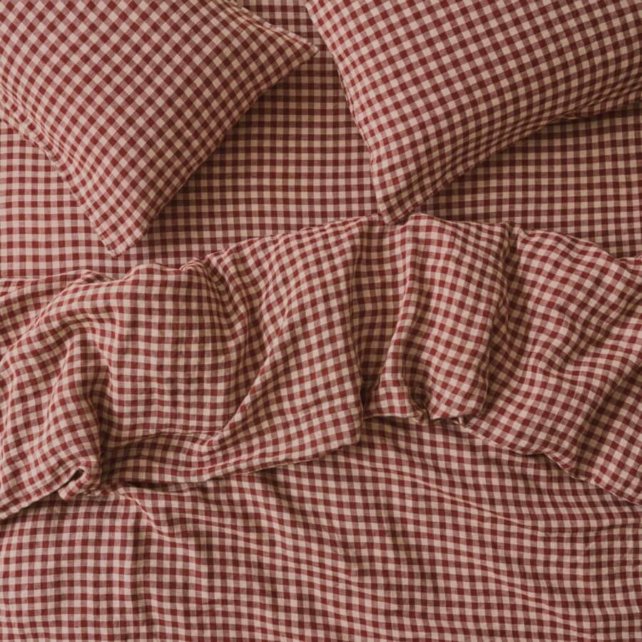 Rhubarb Gingham Linen Blend Duvet Cover