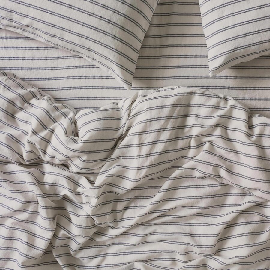 Ivory Kemptown Stripe Linen Blend Duvet Cover