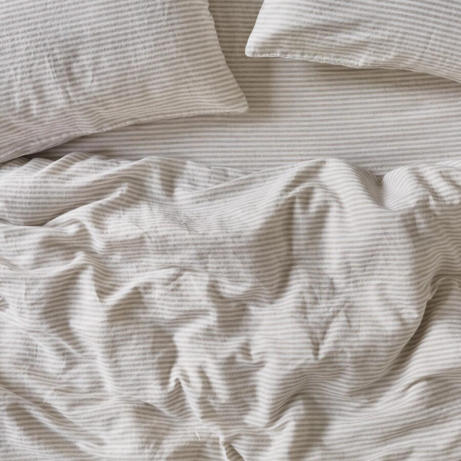 Oatmeal Stripe Linen Blend Duvet Cover