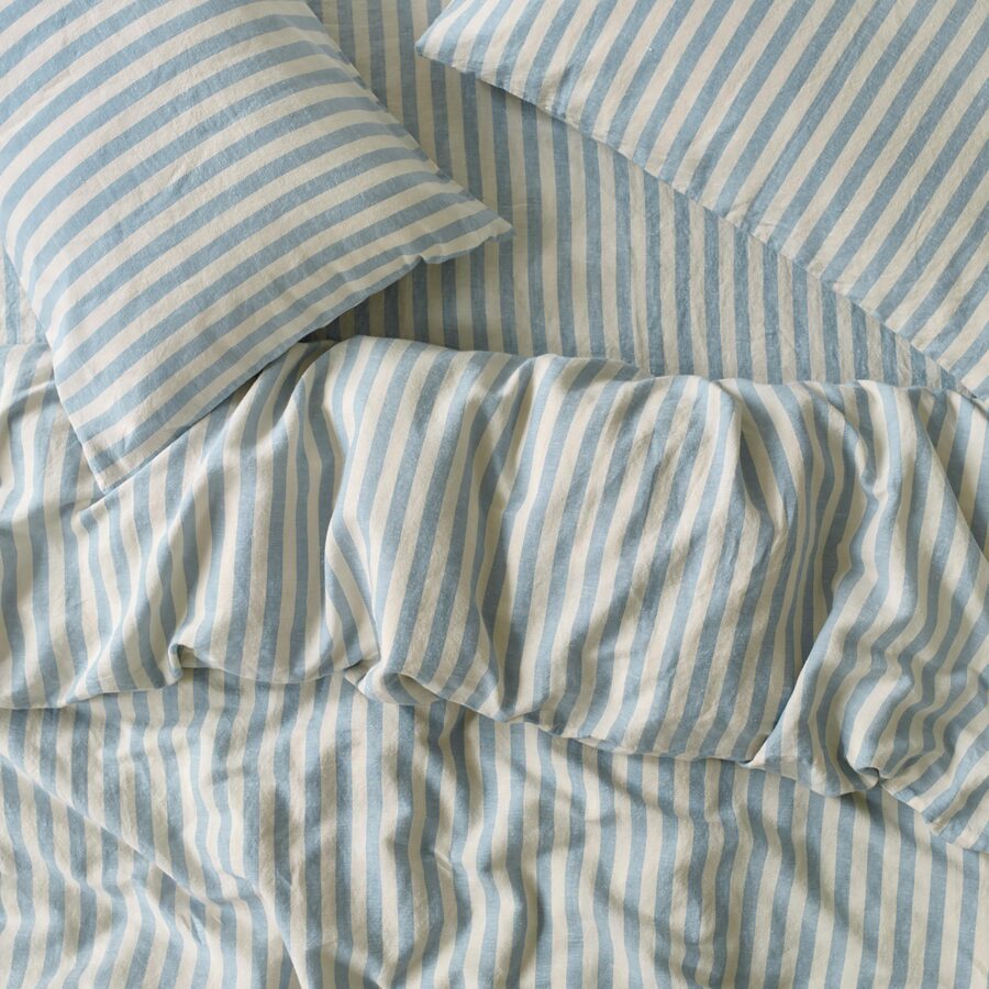 Coastal Blue Pembroke Stripe Linen Blend Duvet Cover