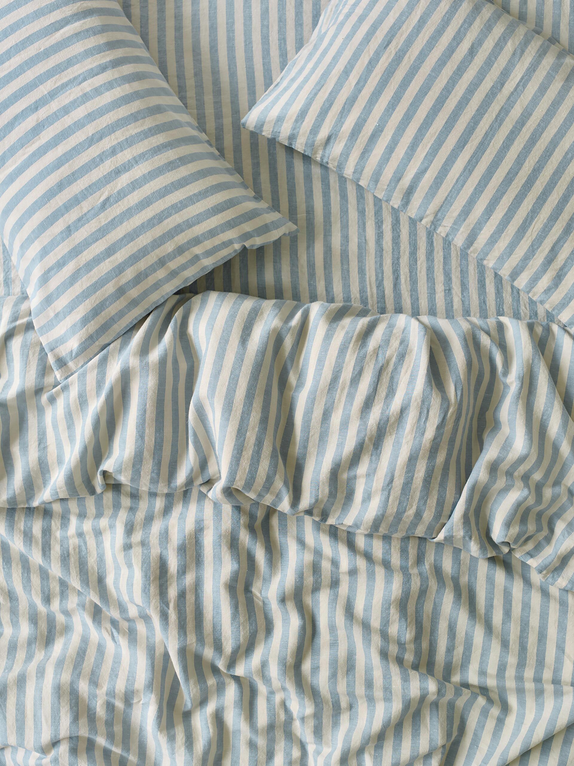 Coastal Blue Pembroke Stripe Linen Blend Duvet Cover
