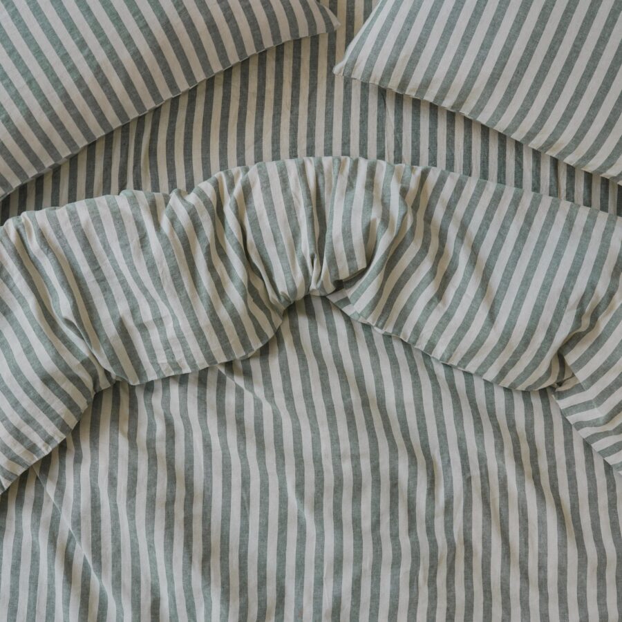Fern Green Pembroke Stripe Linen Blend Duvet Cover