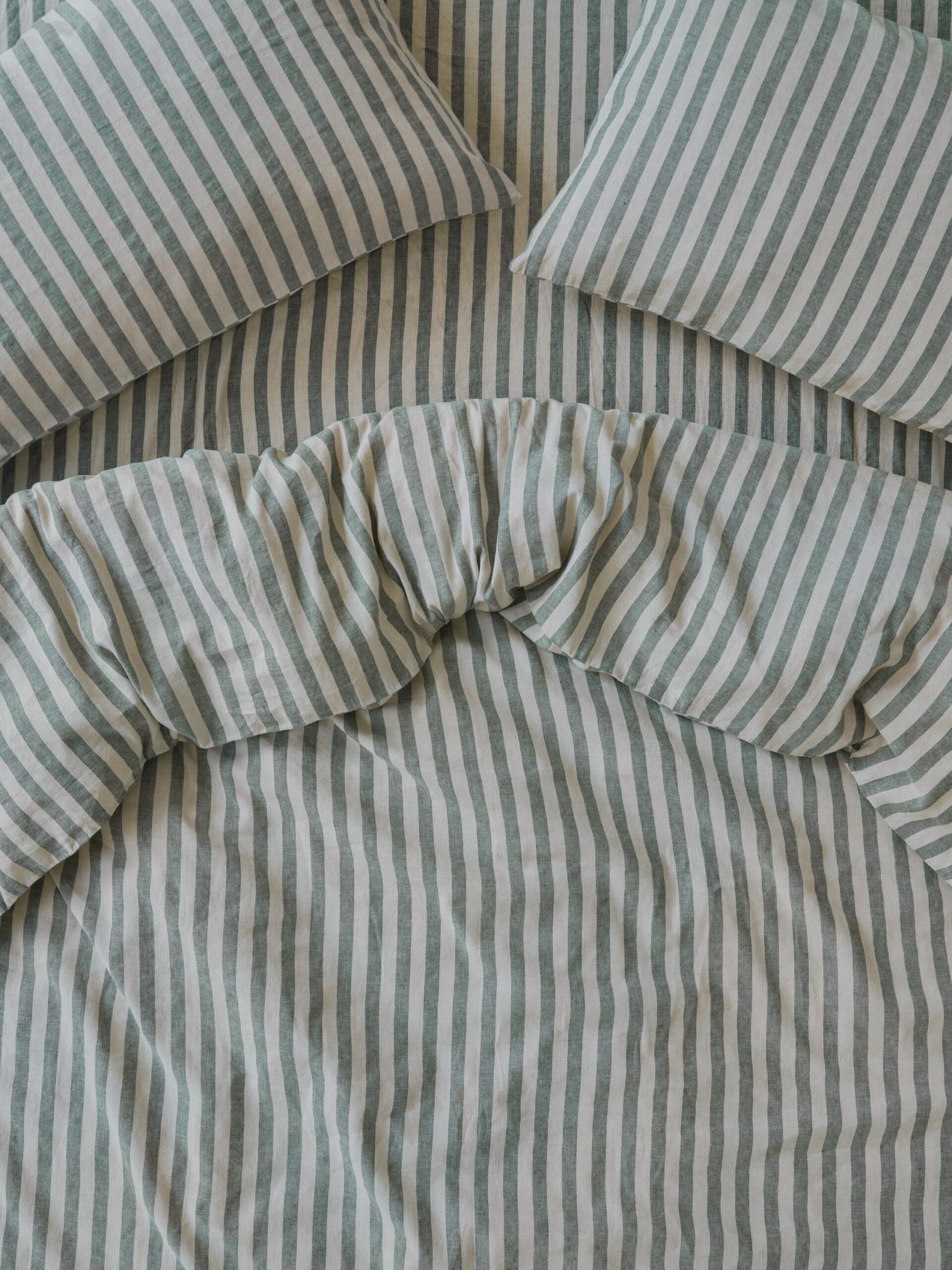 Fern Green Pembroke Stripe Linen Blend Duvet Cover