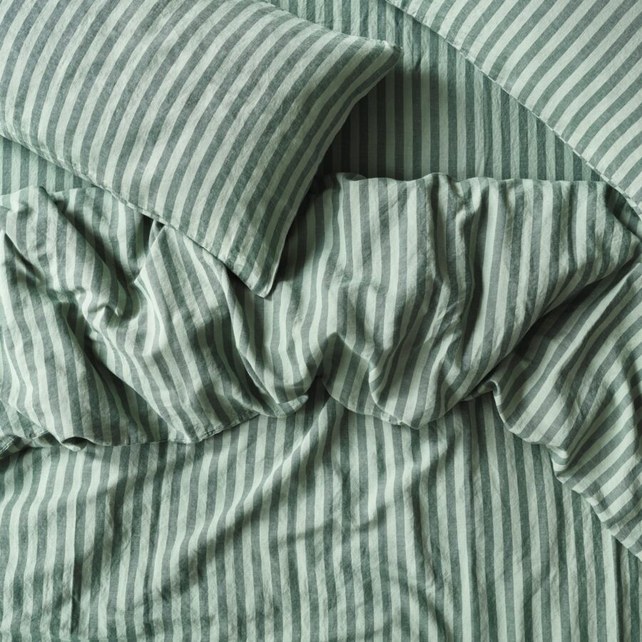 Pine Green Pembroke Stripe Linen Blend Duvet Cover