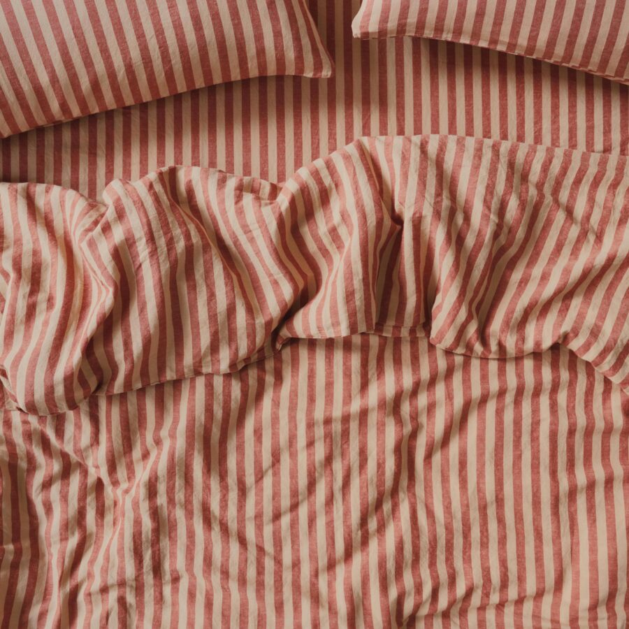 Sandstone Red Pembroke Stripe Linen Blend Duvet Cover