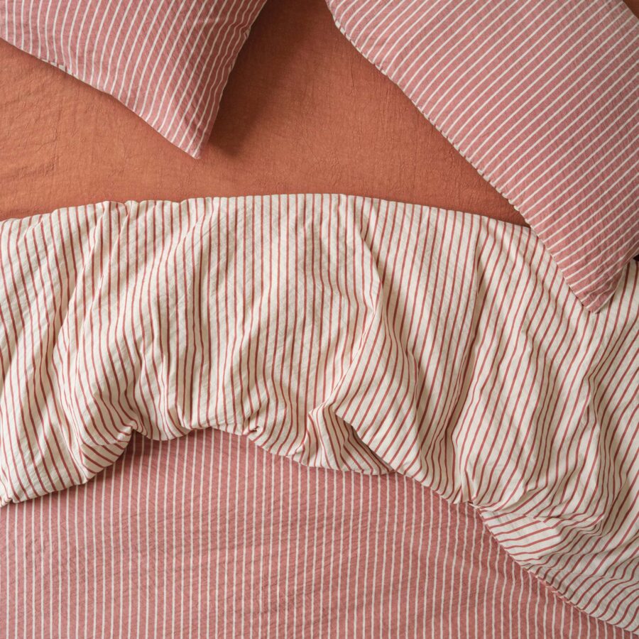 Auburn Red Textured Stripe Cotton Duvet Cover