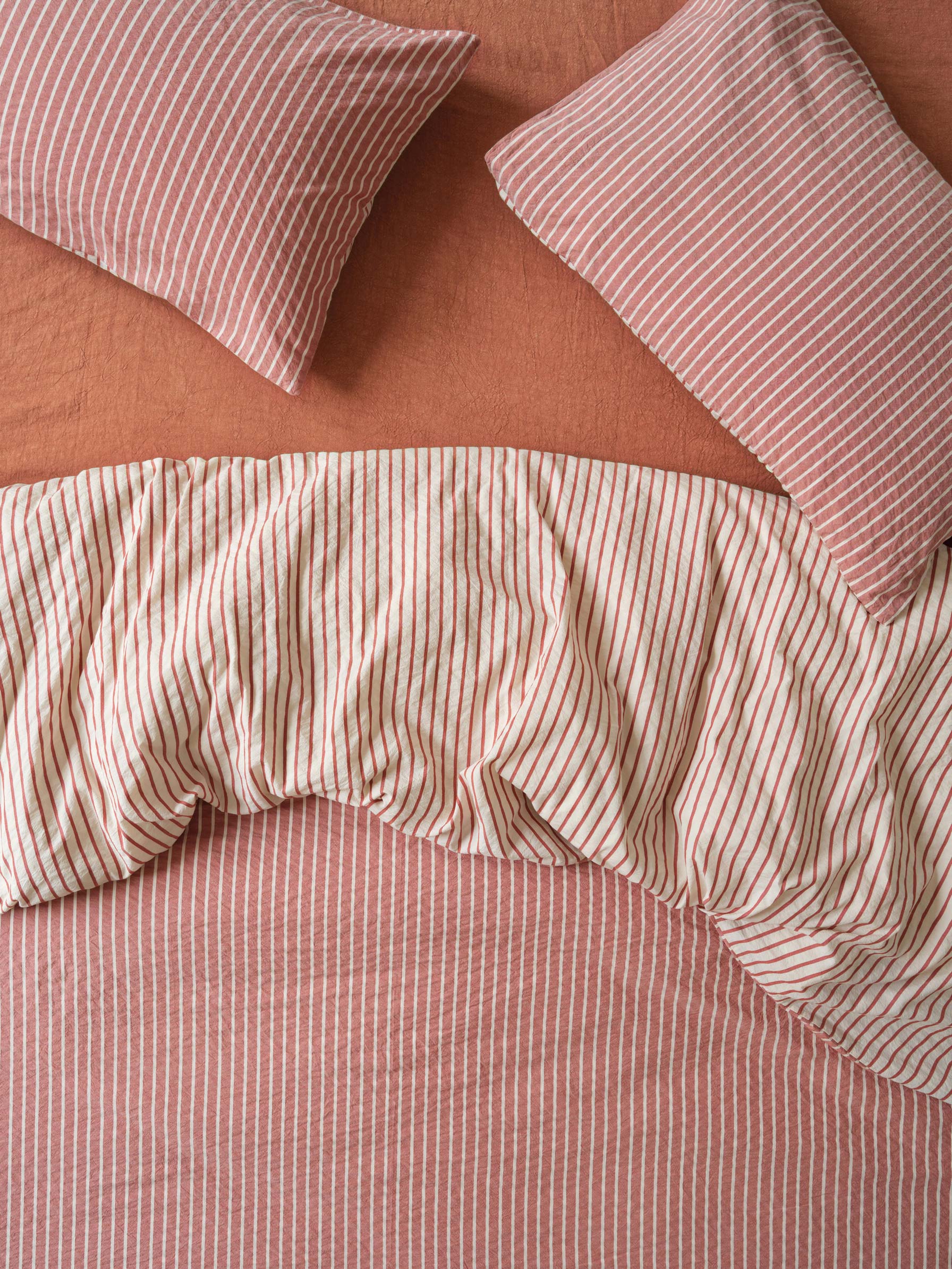 Auburn Red Textured Stripe Cotton Duvet Cover