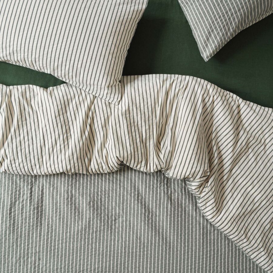 Spruce Green Textured Stripe Cotton Duvet Cover