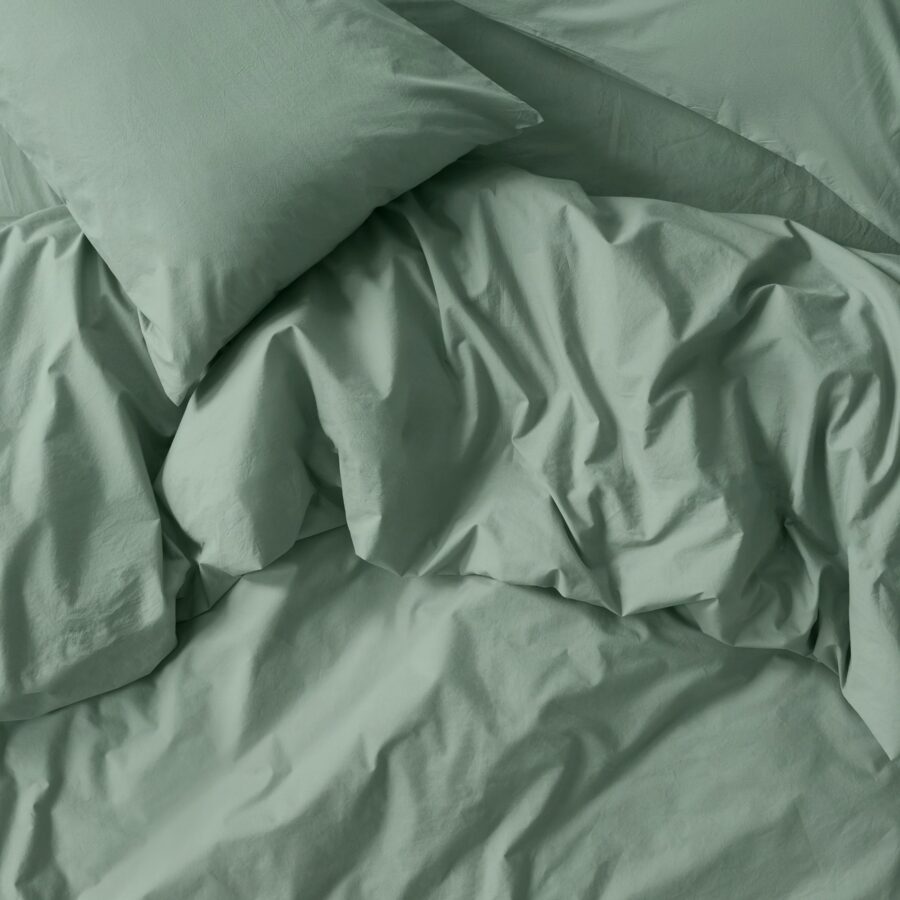 Mellow Green Washed Cotton Percale Duvet Cover