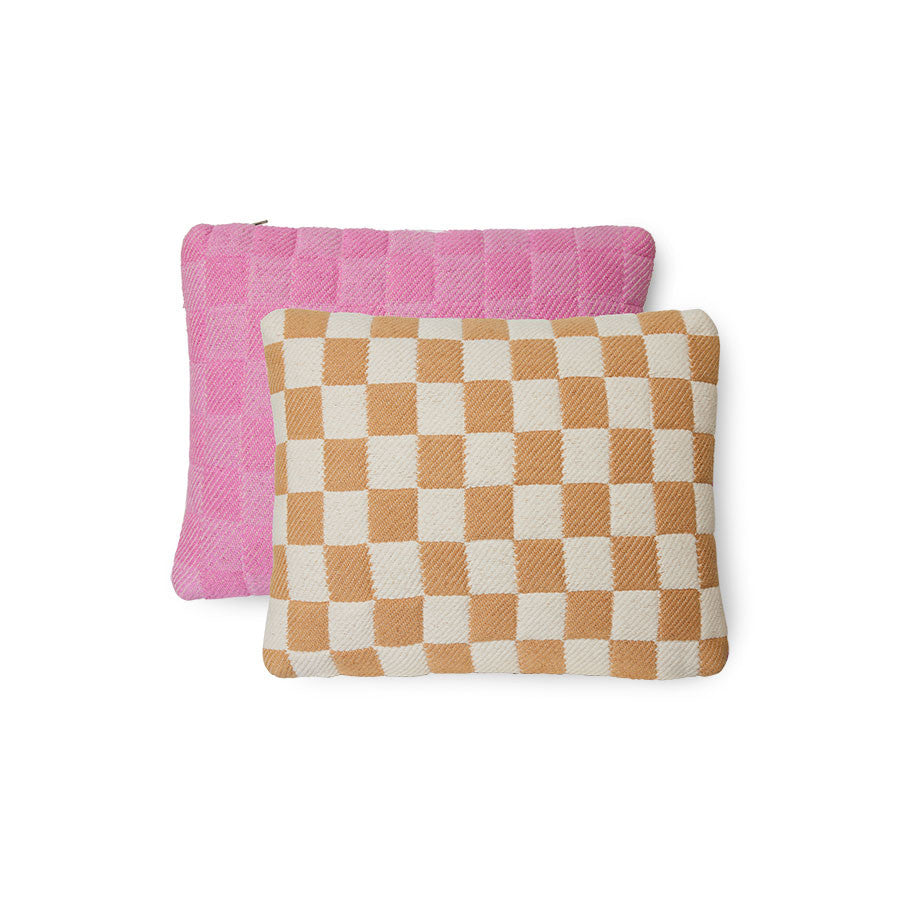 Checkered woven pillow Grapefruit