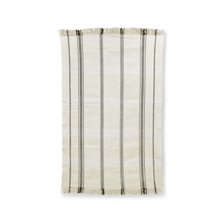 Handwoven cotton rug - white/black stripes