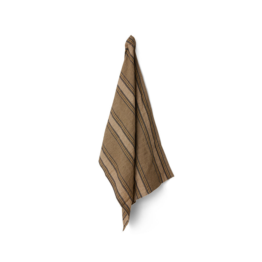 Vida Striped Tea Towel - Cream & Brown