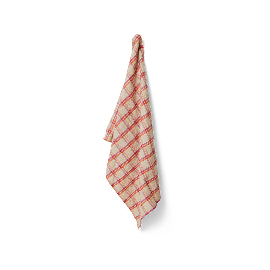Vida Plaid Tea Towel - Strawberry & Cream